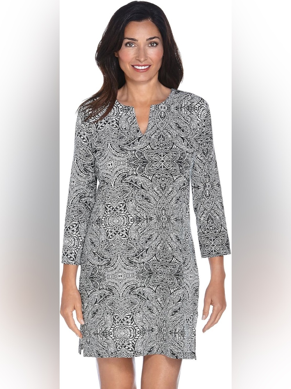 NWT Coolibar Black & White Oceanside Split-Neck Tunic Dress